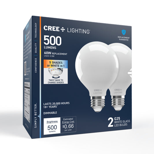 60W Replacement G25 Switchable White Medium E26 Base Dimmable LED Light Bulb (2-Pack)