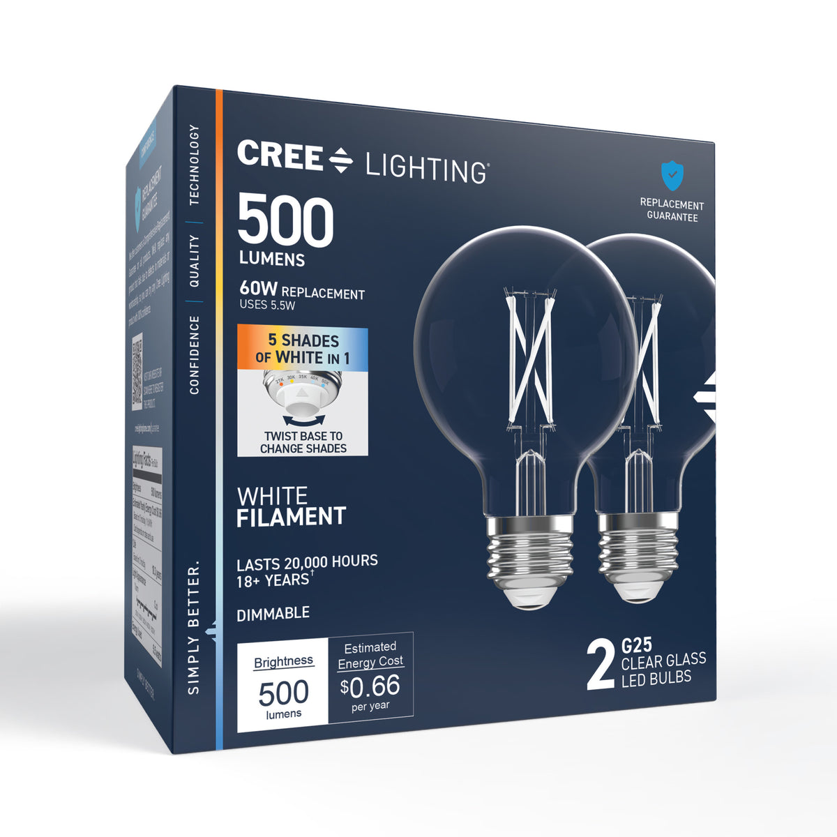 60W Replacement G25 White Filament Switchable White Medium E26 Base Dimmable LED Light Bulb (2-Pack)