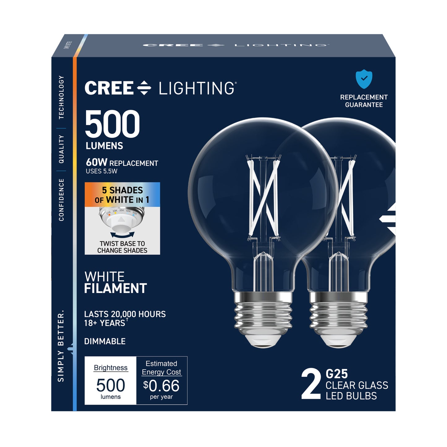 60W Replacement G25 White Filament Switchable White Medium E26 Base Dimmable LED Light Bulb (2-Pack)