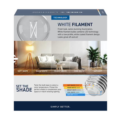 60W Replacement G25 White Filament Switchable White Medium E26 Base Dimmable LED Light Bulb (2-Pack)