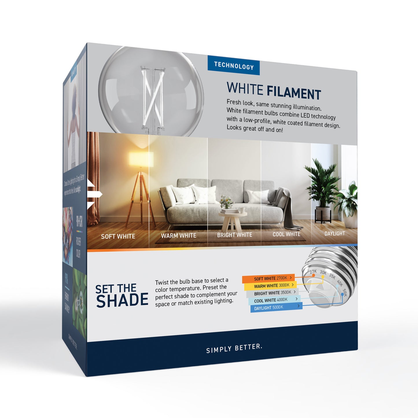 60W Replacement G25 White Filament Switchable White Medium E26 Base Dimmable LED Light Bulb (2-Pack)