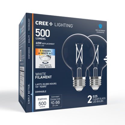 60W Replacement G25 White Filament Switchable White Medium E26 Base Dimmable LED Light Bulb (2-Pack)