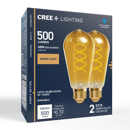 60W Replacement ST19 Vintage Flexible Filament Warm Light Medium E26 Base Dimmable LED Light Bulb (2-Pack)