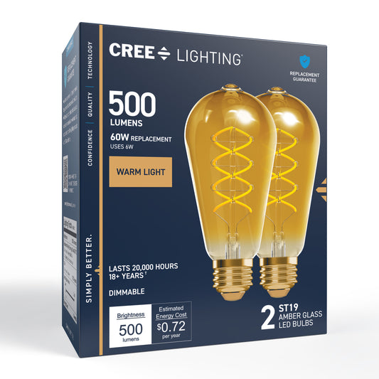 60W Replacement ST19 Vintage Flexible Filament Warm Light Medium E26 Base Dimmable LED Light Bulb (2-Pack)
