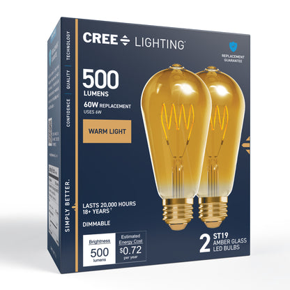 60W Replacement ST19 Vintage Flexible Filament Warm Light Medium E26 Base Dimmable LED Light Bulb (2-Pack)