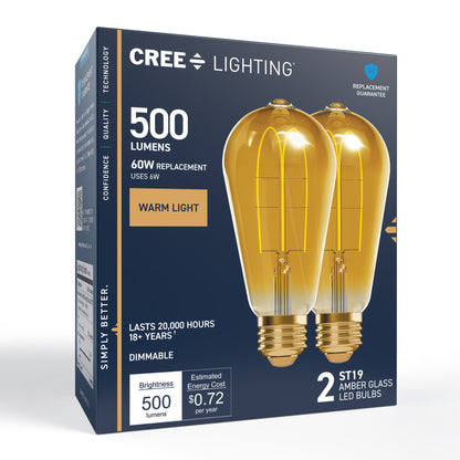 60W Replacement ST19 Vintage Flexible Filament Warm Light Medium E26 Base Dimmable LED Light Bulb (2-Pack)