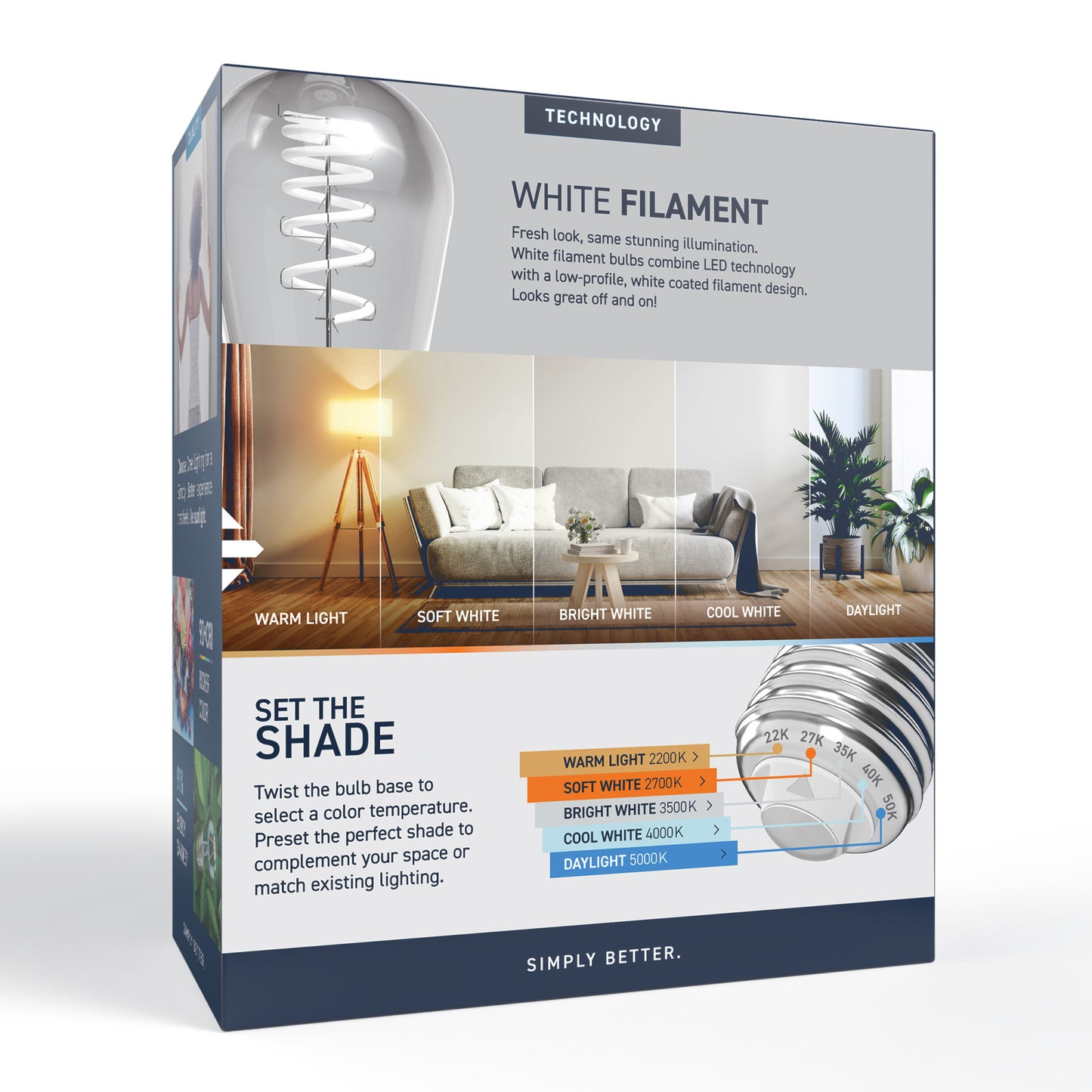 60W Replacement ST19 White Filament Switchable White Medium E26 Base Dimmable LED Light Bulb (2-Pack)