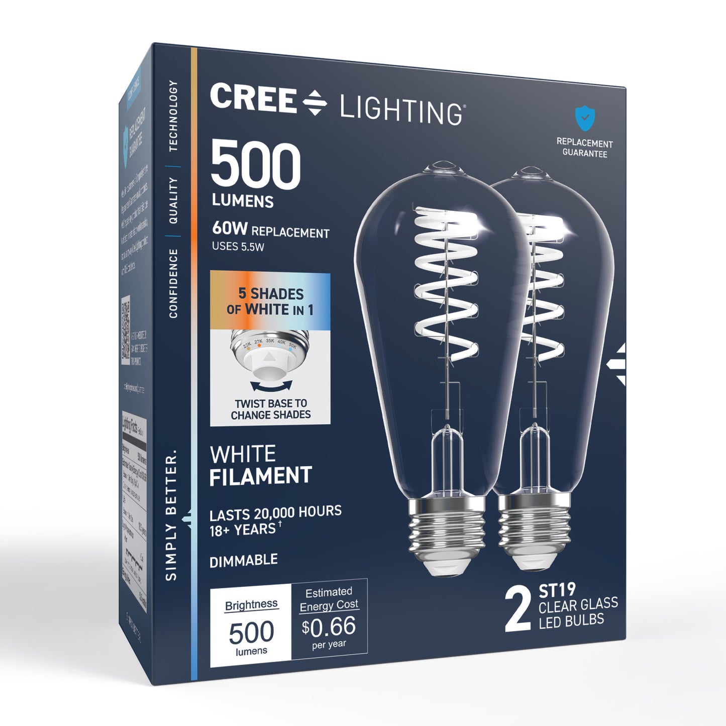 60W Replacement ST19 White Filament Switchable White Medium E26 Base Dimmable LED Light Bulb (2-Pack)