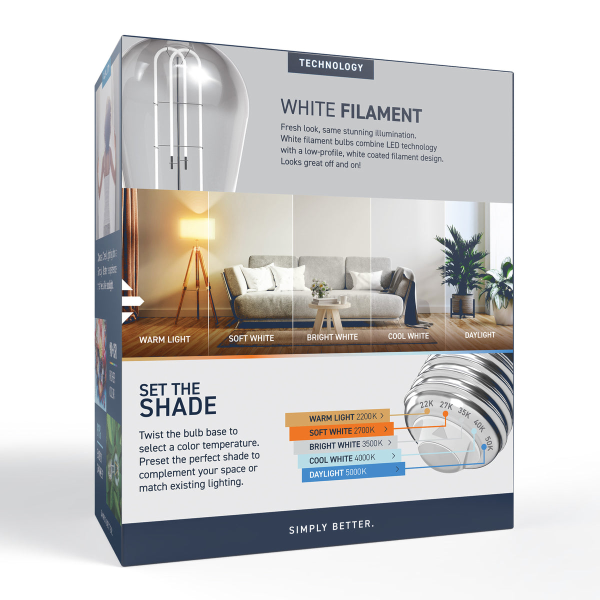 60W Replacement ST19 White Filament Switchable White Medium E26 Base Dimmable LED Light Bulb (2-Pack)