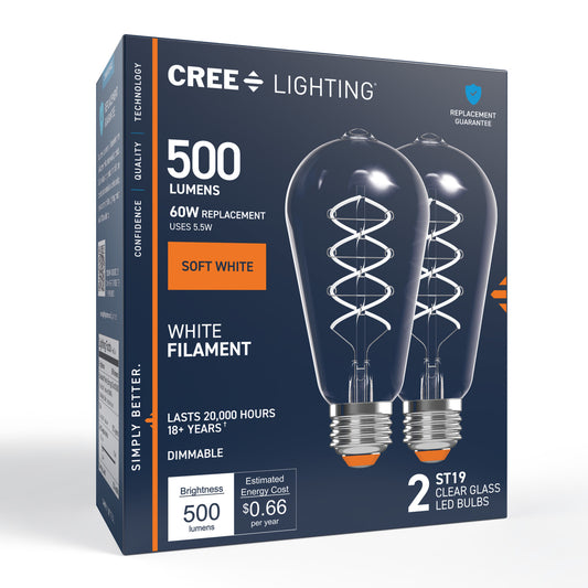 60W Replacement ST19 White Filament Soft White Medium E26 Base Dimmable LED Light Bulb (2-Pack)