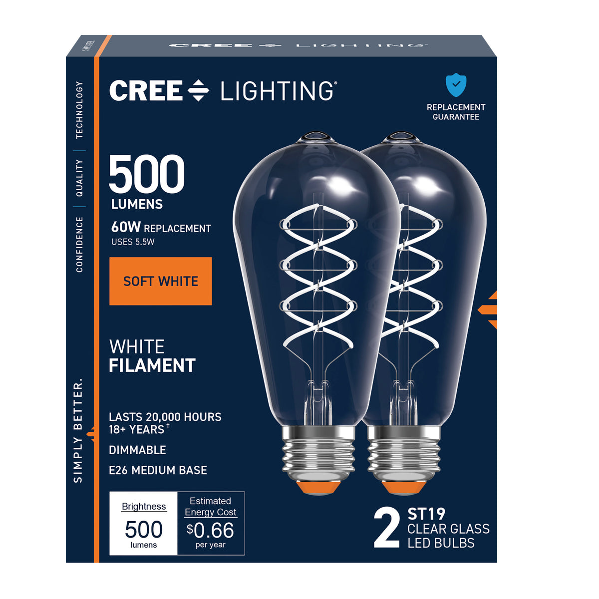60W Replacement ST19 White Filament Soft White Medium E26 Base Dimmable LED Light Bulb (2-Pack)