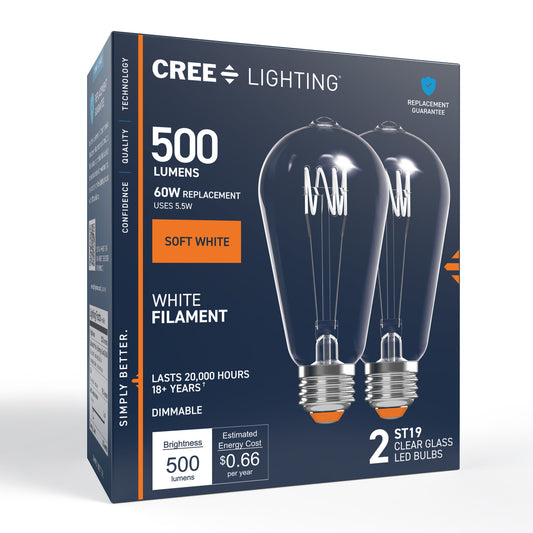 60W Replacement ST19 White Filament Soft White Medium E26 Base Dimmable LED Light Bulb (2-Pack)