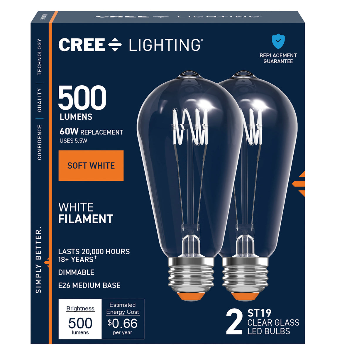 60W Replacement ST19 White Filament Soft White Medium E26 Base Dimmable LED Light Bulb (2-Pack)