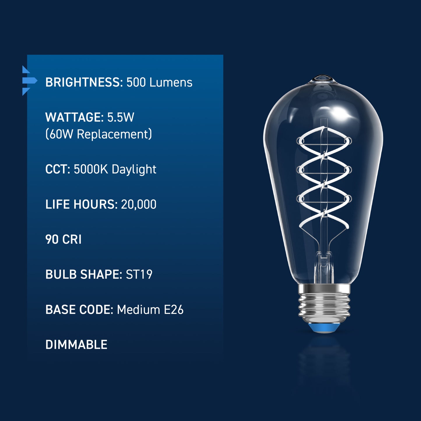 60W Replacement ST19 White Filament Daylight Medium E26 Base Dimmable LED Light Bulb (2-Pack)