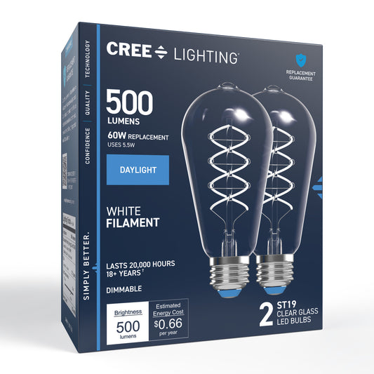 60W Replacement ST19 White Filament Daylight Medium E26 Base Dimmable LED Light Bulb (2-Pack)