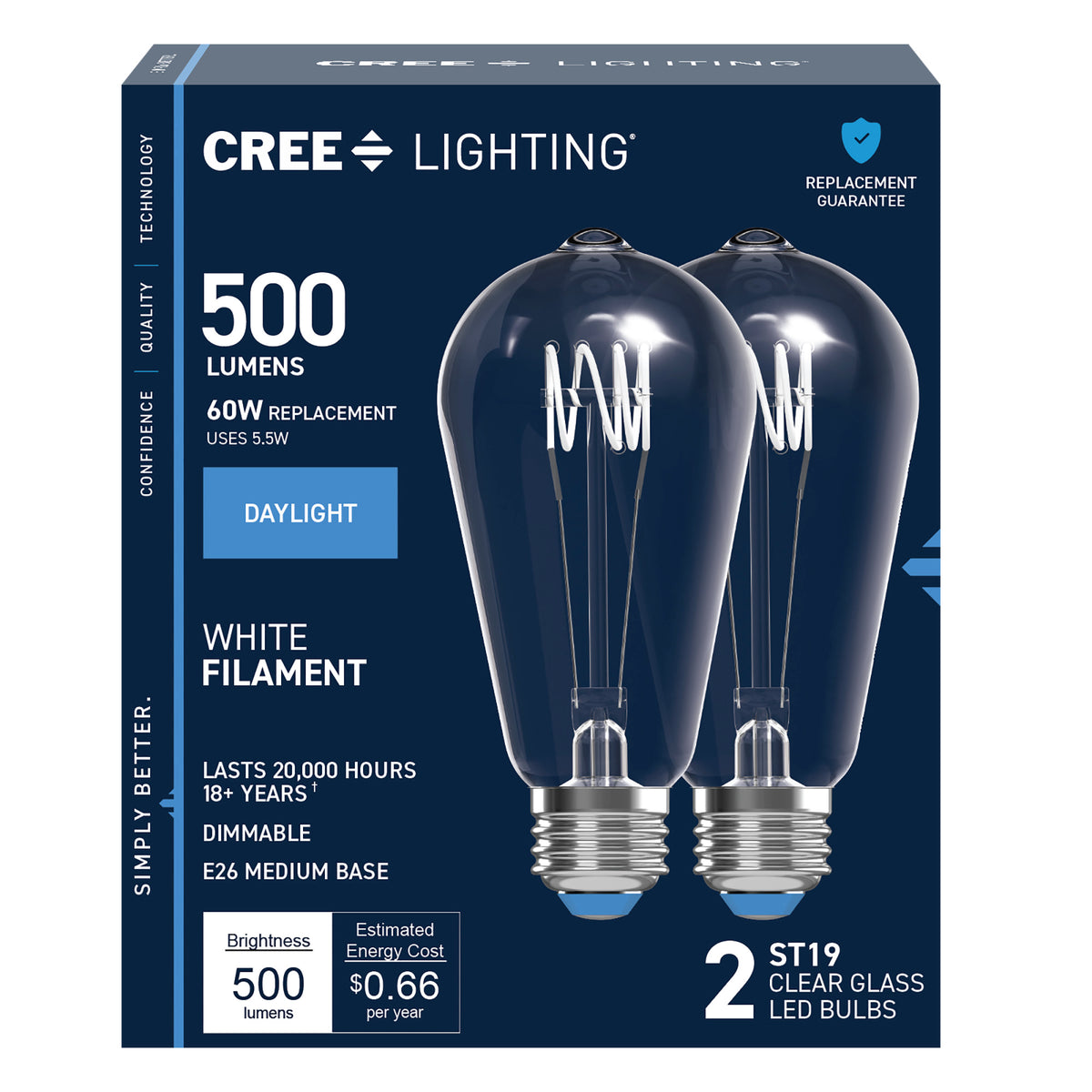 60W Replacement ST19 White Filament Daylight Medium E26 Base Dimmable LED Light Bulb (2-Pack)