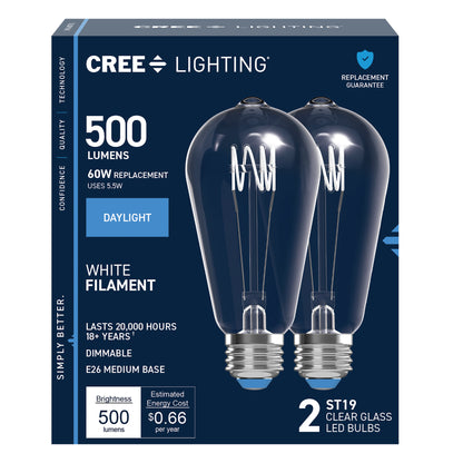 60W Replacement ST19 White Filament Daylight Medium E26 Base Dimmable LED Light Bulb (2-Pack)