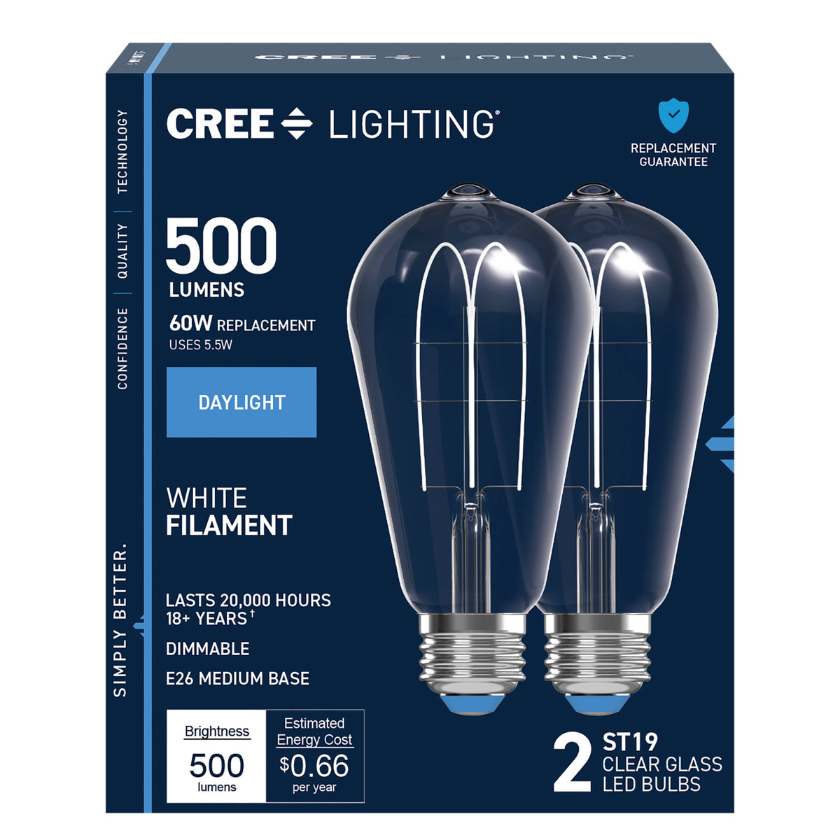 60W Replacement ST19 White Filament Daylight Medium E26 Base Dimmable LED Light Bulb (2-Pack)