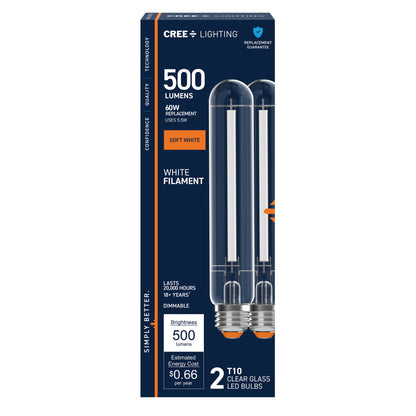 60W Replacement T10 White Filament Soft White Medium E26 Base Dimmable LED Light Bulb (2-Pack)