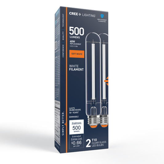 60W Replacement T10 White Filament Soft White Medium E26 Base Dimmable LED Light Bulb (2-Pack)