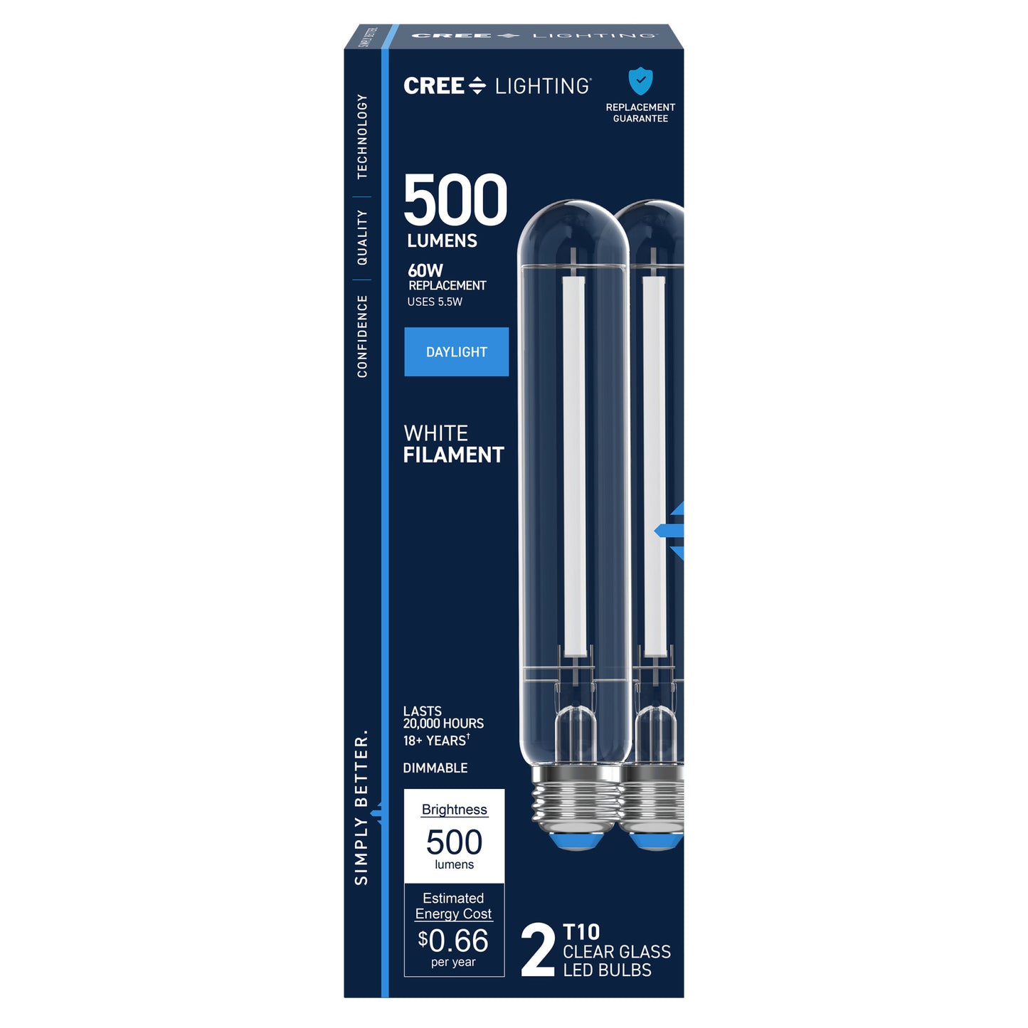 60W Replacement T10 White Filament Daylight Medium E26 Base Dimmable LED Light Bulb (2-Pack)