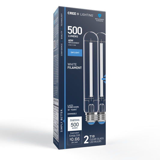 60W Replacement T10 White Filament Daylight Medium E26 Base Dimmable LED Light Bulb (2-Pack)