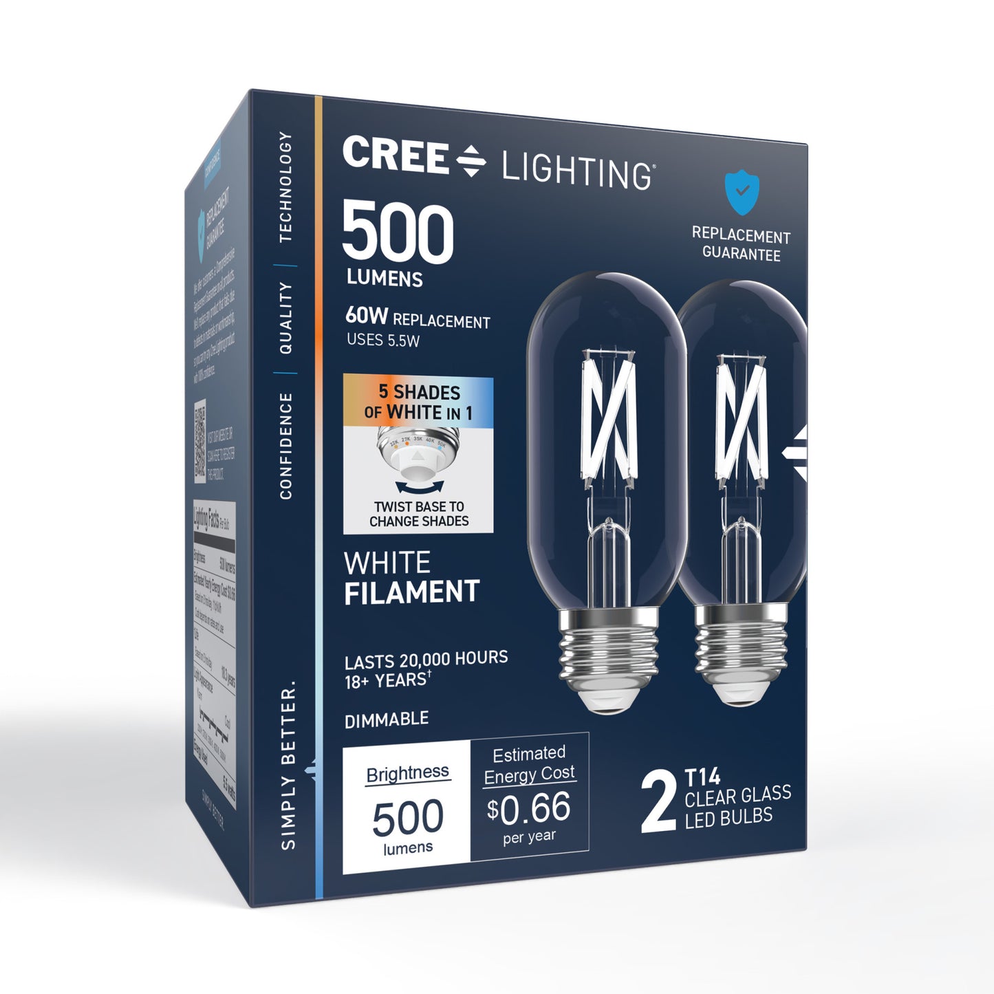 60W Replacement T14 White Filament Switchable White Medium E26 Base Dimmable LED Light Bulb (2-Pack)