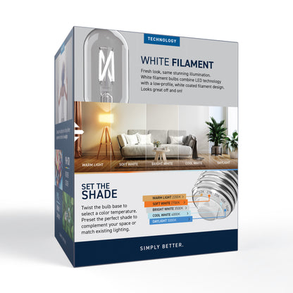 60W Replacement T14 White Filament Switchable White Medium E26 Base Dimmable LED Light Bulb (2-Pack)