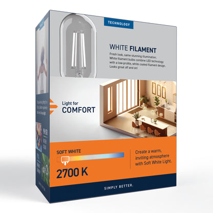 60W Replacement T18 White Filament Soft White Medium E26 Base Dimmable LED Light Bulb (2-Pack)