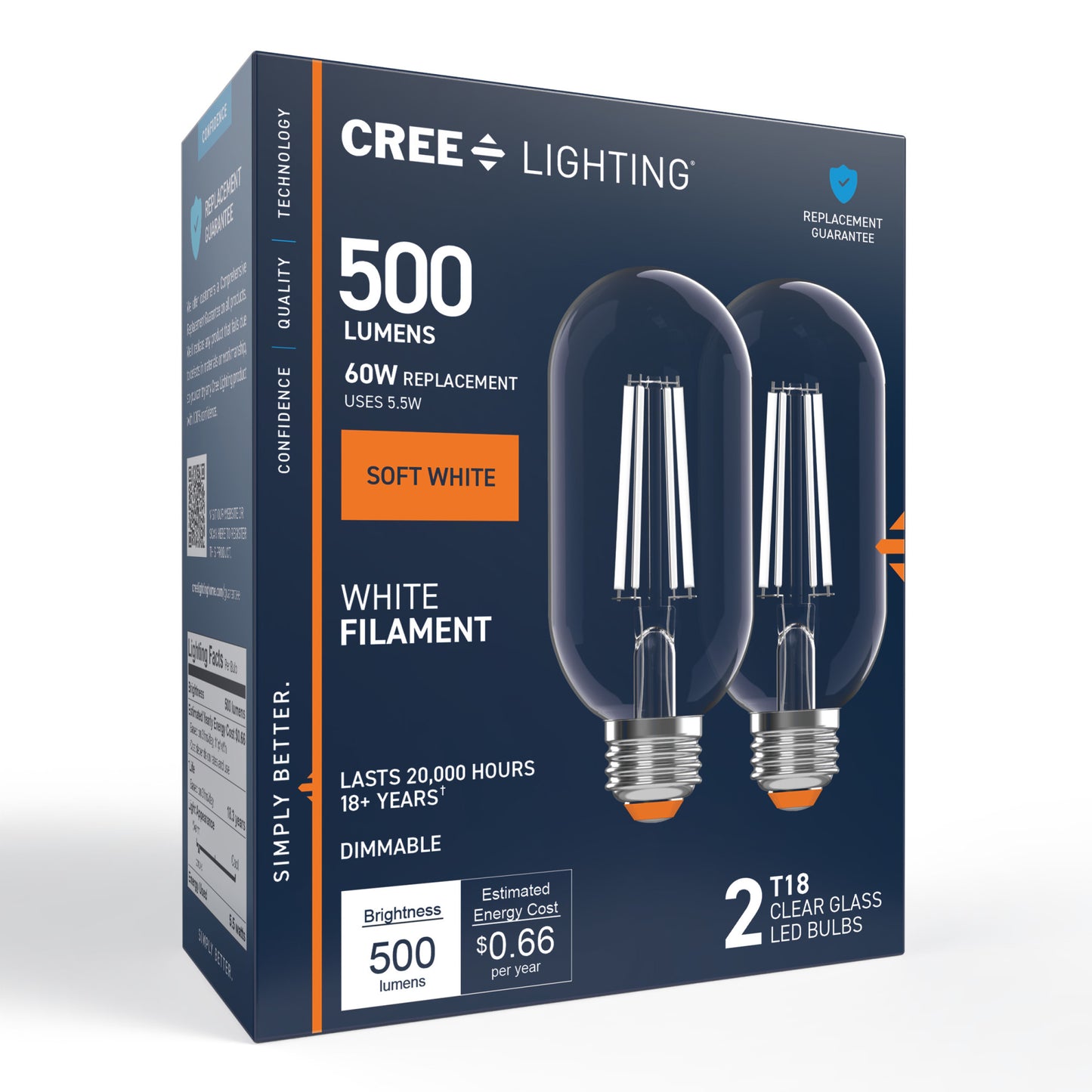 60W Replacement T18 White Filament Soft White Medium E26 Base Dimmable LED Light Bulb (2-Pack)