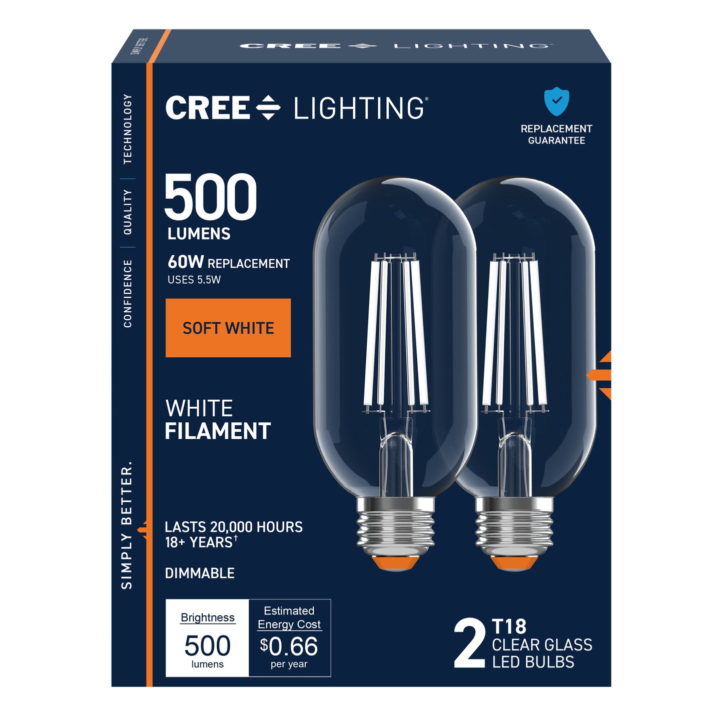 60W Replacement T18 White Filament Soft White Medium E26 Base Dimmable LED Light Bulb (2-Pack)