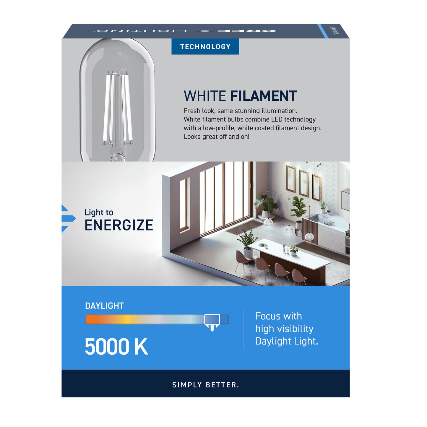 60W Replacement T18 White Filament Daylight Medium E26 Base Dimmable LED Light Bulb (2-Pack)