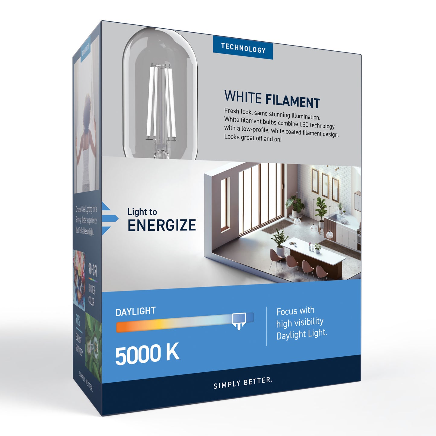60W Replacement T18 White Filament Daylight Medium E26 Base Dimmable LED Light Bulb (2-Pack)