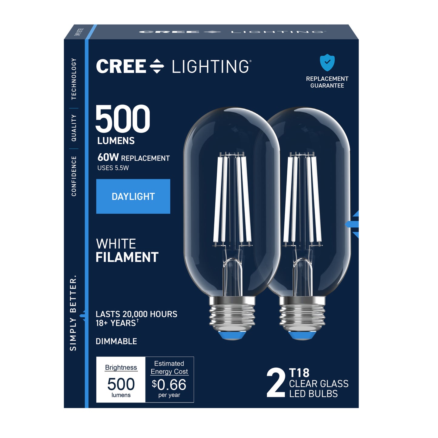 60W Replacement T18 White Filament Daylight Medium E26 Base Dimmable LED Light Bulb (2-Pack)