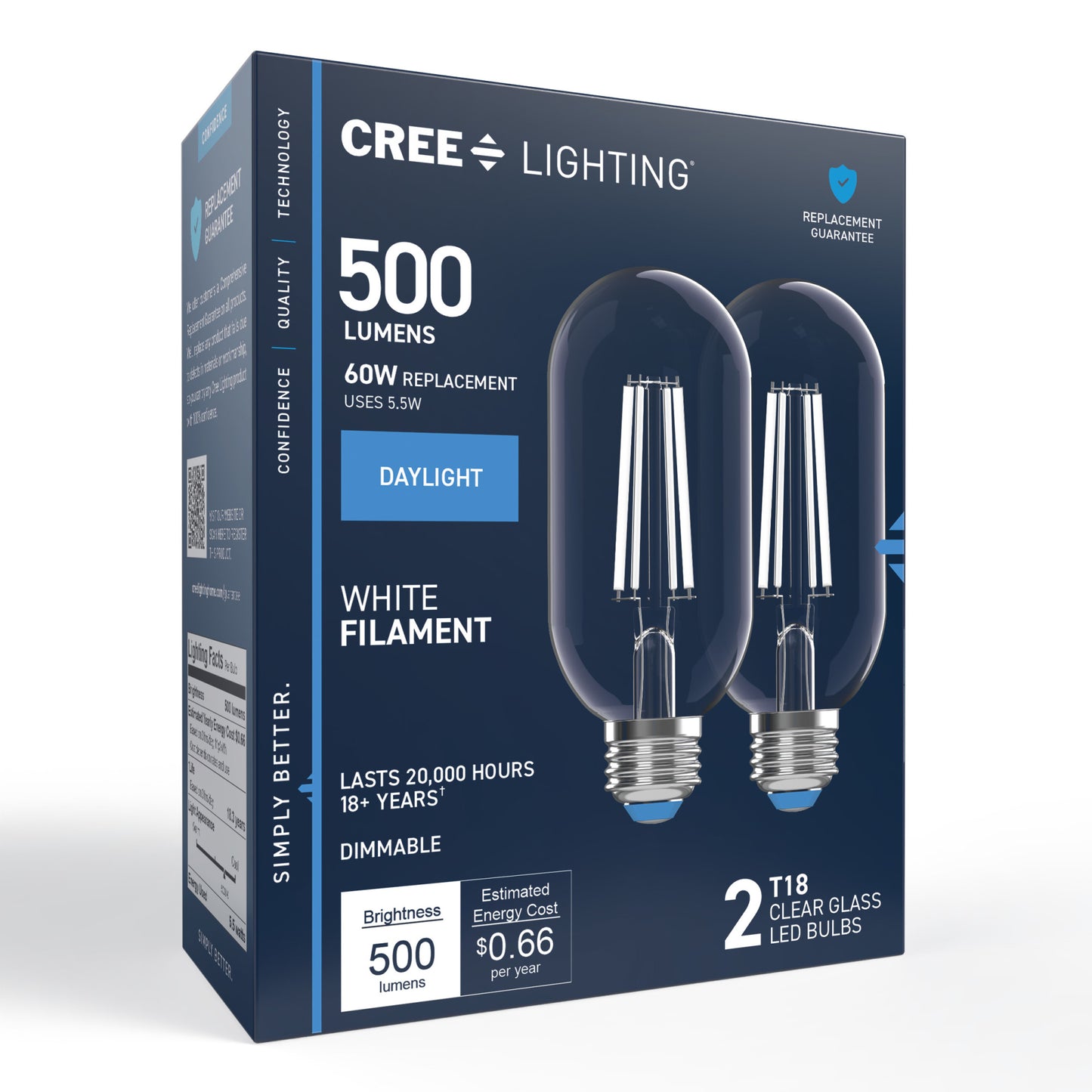 60W Replacement T18 White Filament Daylight Medium E26 Base Dimmable LED Light Bulb (2-Pack)