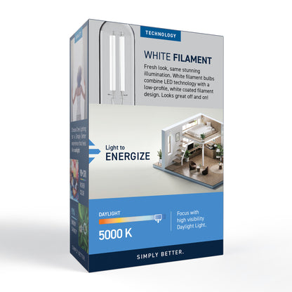 60W Replacement T8 White Filament Daylight Candelabra E12 Base Dimmable LED Light Bulb (2-Pack)
