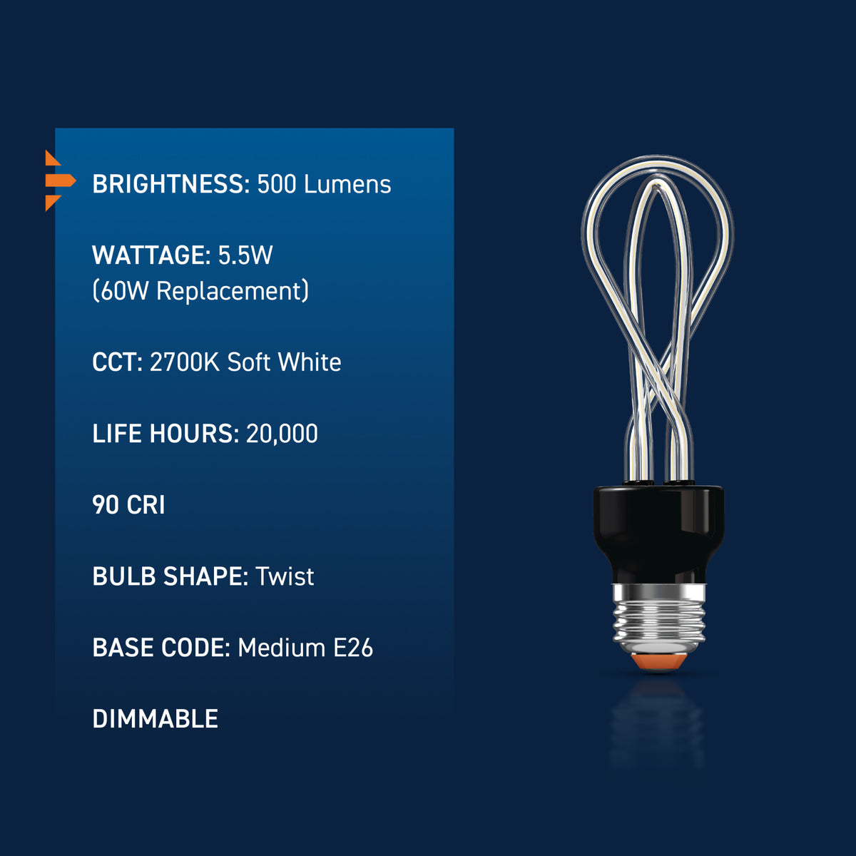 60W Replacement Twist White Filament Soft White Medium E26 Base Dimmable LED Light Bulb