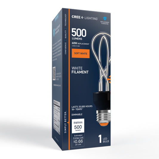 60W Replacement Twist White Filament Soft White Medium E26 Base Dimmable LED Light Bulb