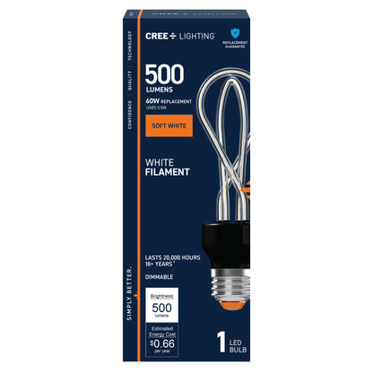 60W Replacement Twist White Filament Soft White Medium E26 Base Dimmable LED Light Bulb