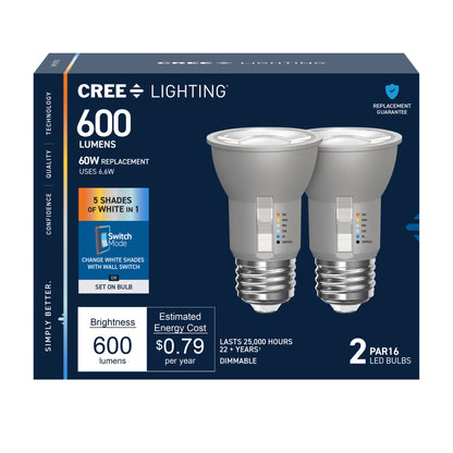 60W Replacement PAR16 5 Shades + Switch Mode Medium E26 Base Dimmable LED Light Bulb (2-Pack)