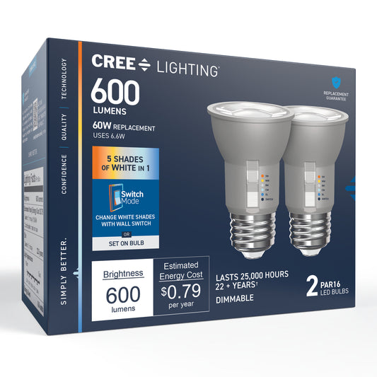 60W Replacement PAR16 5 Shades + Switch Mode Medium E26 Base Dimmable LED Light Bulb (2-Pack)