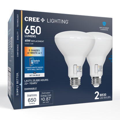 65W Replacement BR30 5 Shades + Switch Mode Medium E26 Base Dimmable LED Light Bulb (2-Pack)
