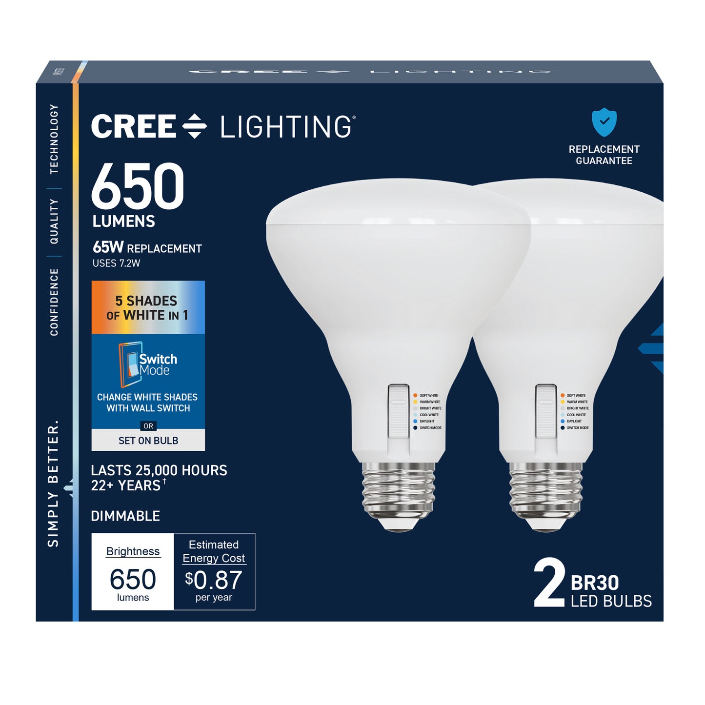 65W Replacement BR30 5 Shades + Switch Mode Medium E26 Base Dimmable LED Light Bulb (2-Pack)