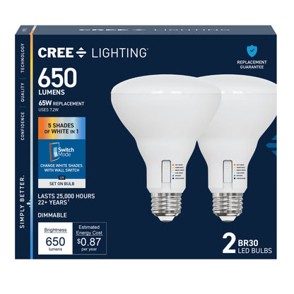 65W Replacement BR30 5 Shades + Switch Mode Medium E26 Base Dimmable LED Light Bulb (2-Pack)