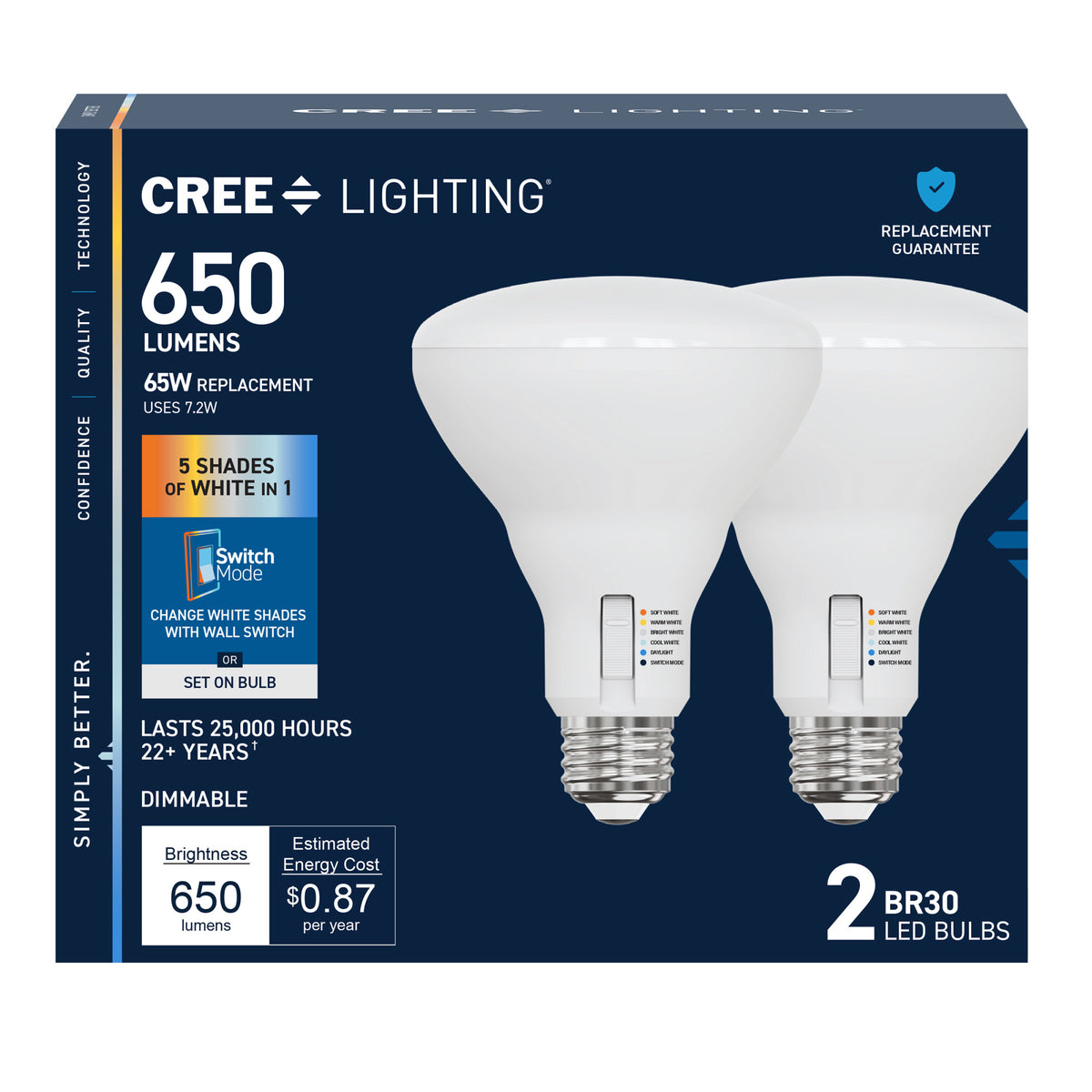 65W Replacement BR30 5 Shades + Switch Mode Medium E26 Base Dimmable LED Light Bulb (2-Pack)
