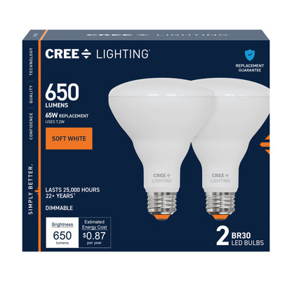 65W Replacement BR30 Soft White Medium E26 Base Dimmable LED Light Bulb (2-Pack)