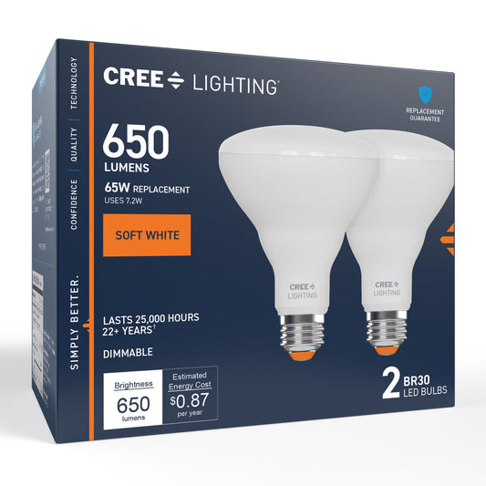 65W Replacement BR30 Soft White Medium E26 Base Dimmable LED Light Bulb (2-Pack)