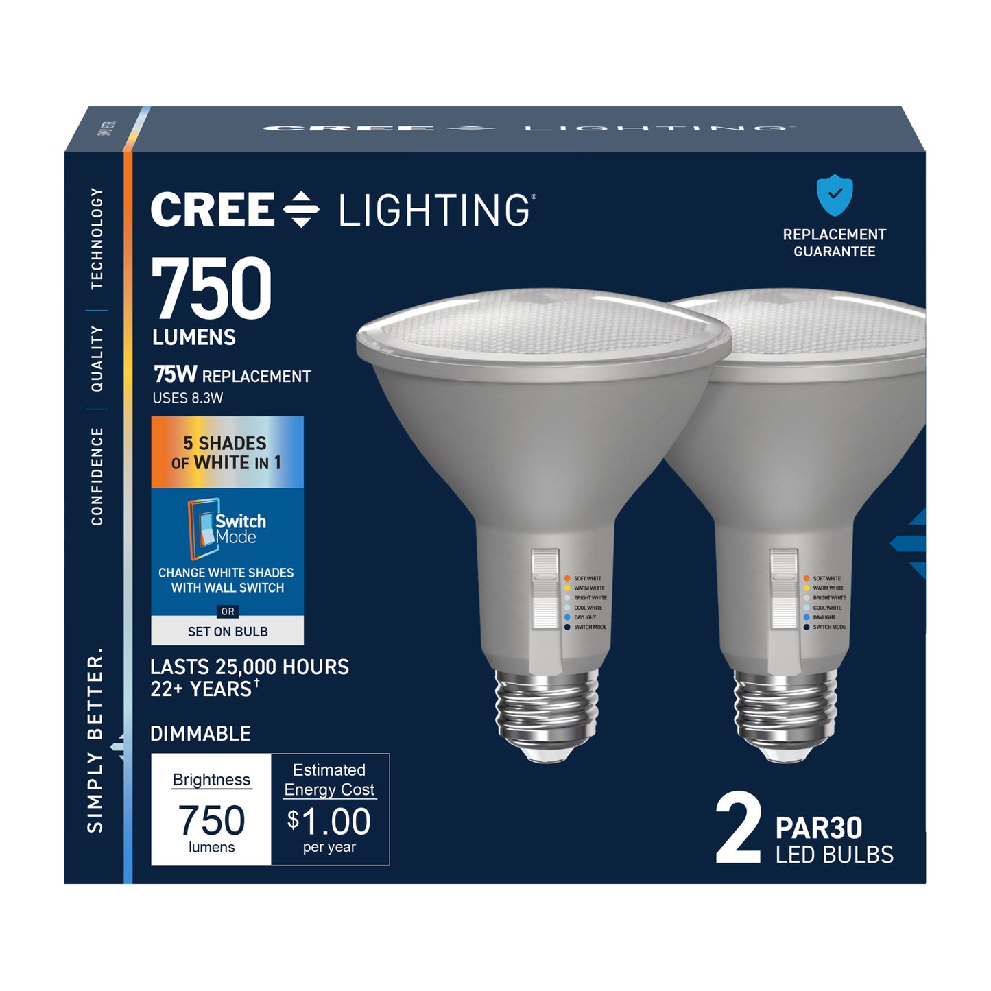 75W Replacement PAR30 5 Shades + Switch Mode Medium E26 Base Dimmable LED Light Bulb (2-Pack)