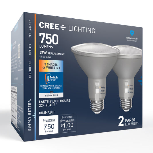75W Replacement PAR30 5 Shades + Switch Mode Medium E26 Base Dimmable LED Light Bulb (2-Pack)