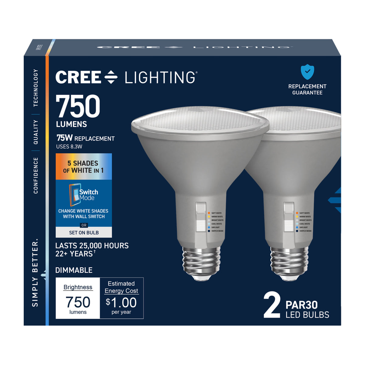 75W Replacement PAR30 5 Shades + Switch Mode Medium E26 Base Dimmable LED Light Bulb (2-Pack)